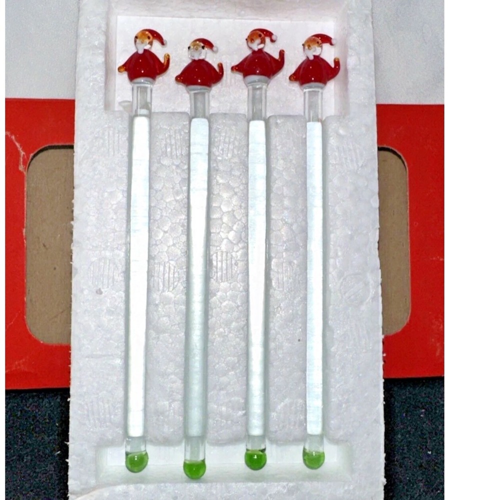 Drulane Designs Towle Santa Claus Glass Drink Stirrers Swizzle Sticks Set of 4